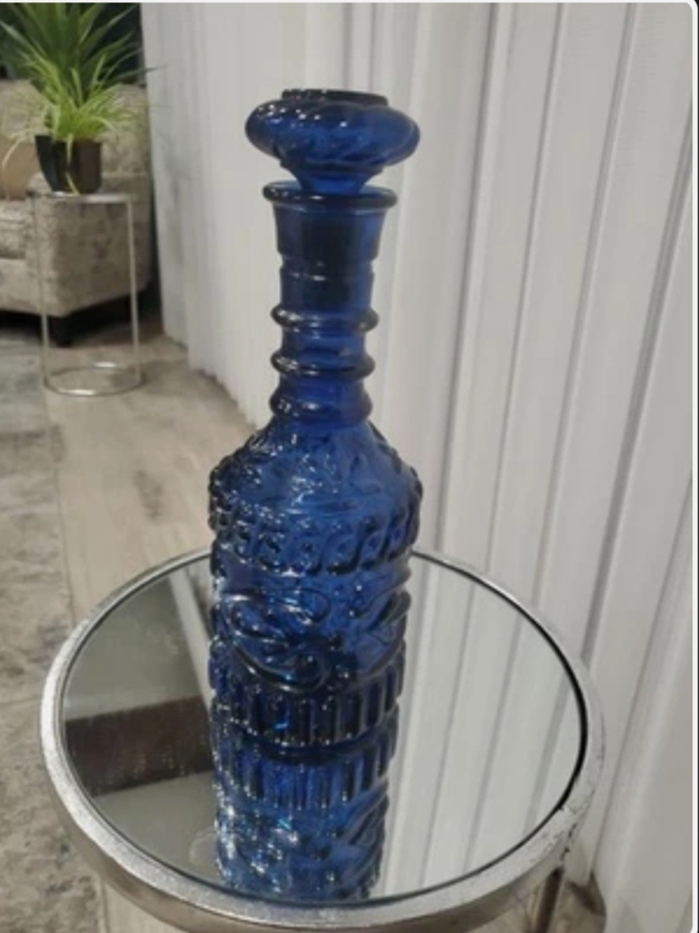 Blue Decorative Glass Bottle Vase - Unbranded